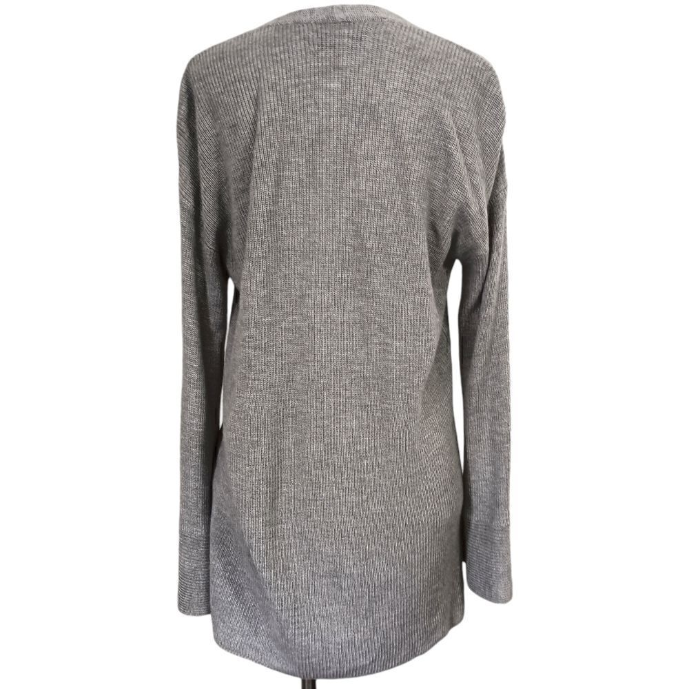 Joan Vass Cashmere Cozy Sweater M Relaxed Gray Bell Sleeves V Neck Quiet Luxury - Picture 4 of 16